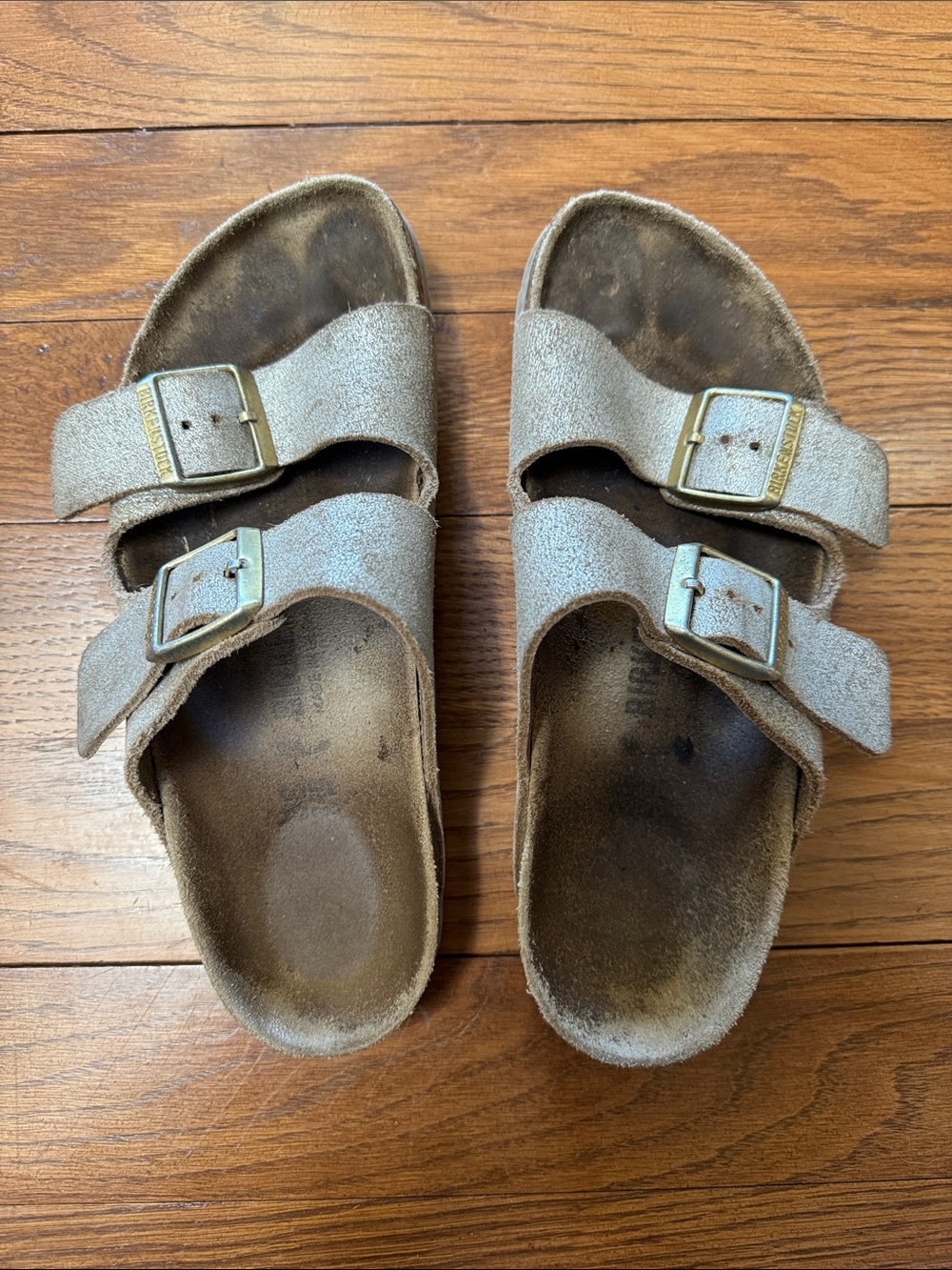Silver Toned Metallic Birkenstock Arizona Sandals women’s size 38